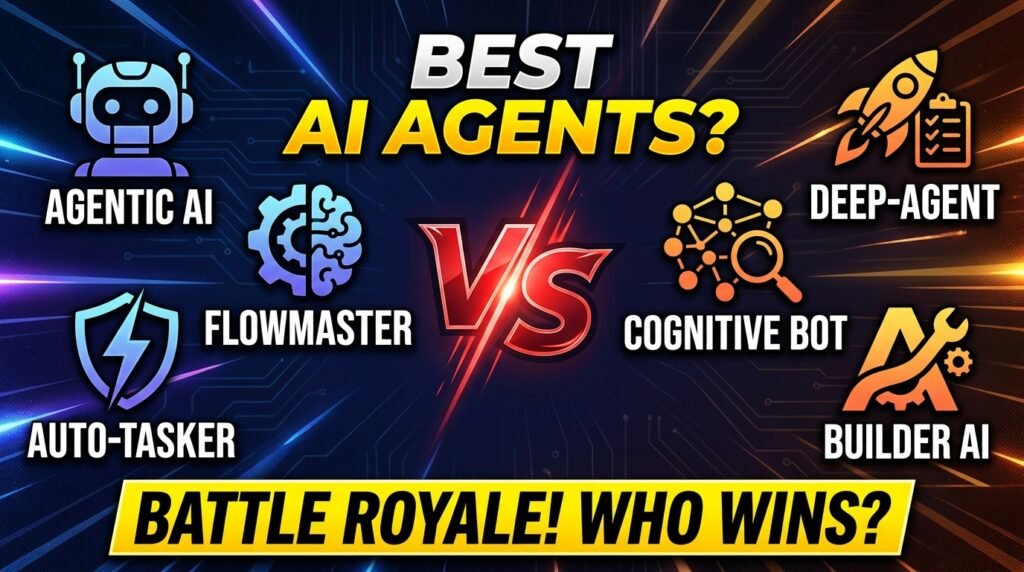 Comparison graphic of top AI agent platforms for small business including Zapier Make and n8n