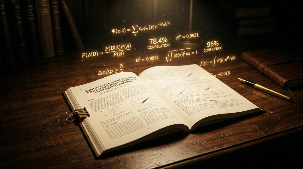 An academic research paper under a spotlight with glowing gold percentages and statistical data floating above it.An academic research paper under a spotlight with glowing gold percentages and statistical data floating above it.
